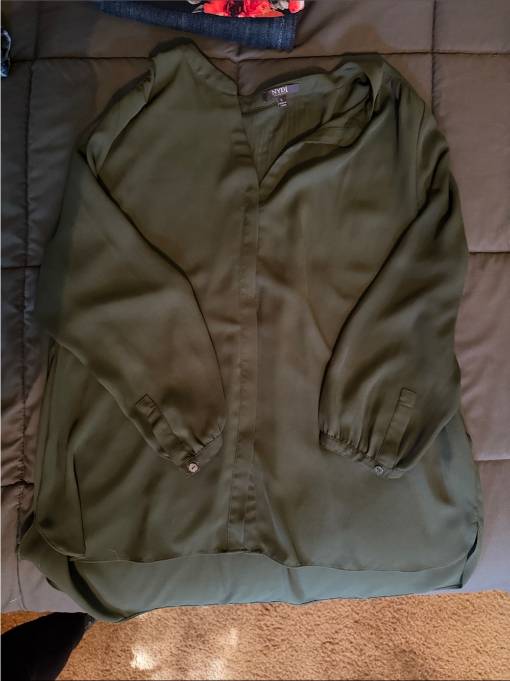 NYDJ Olive Green Pleated Blouse